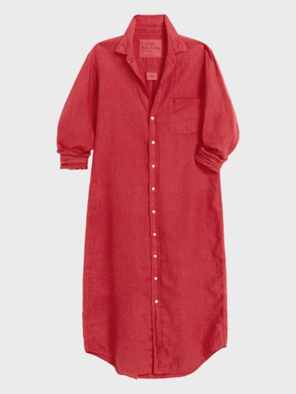 Frank & Eileen Megan Red Linen Midi Shirt Dress Hot Sauce one size